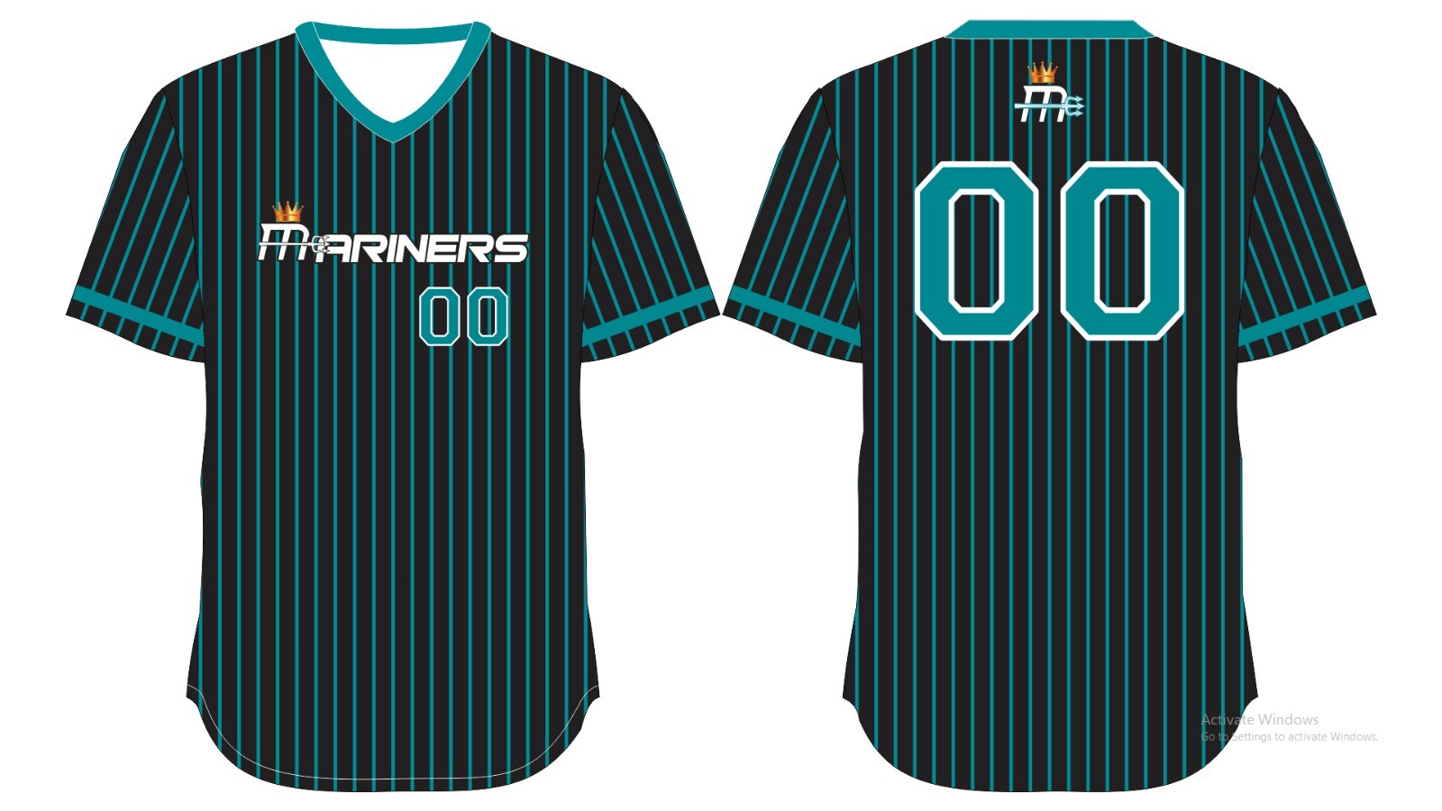 Women's/Girl's Mariners Black Jersey w/ Teal Pinstripes